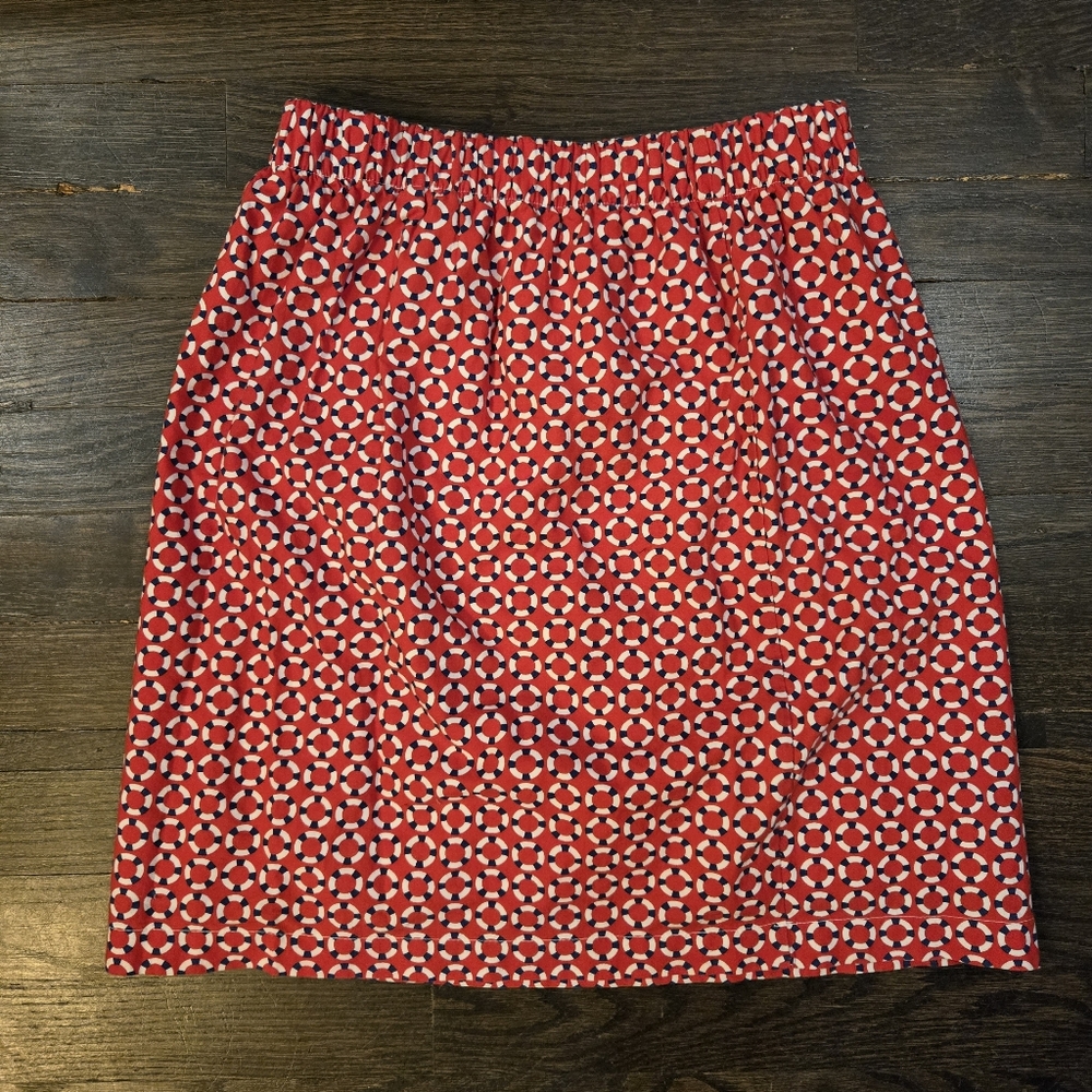 Red and White Patterned Nautical Women's Elastic Waistband Skirt